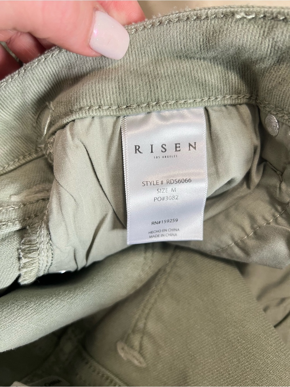 RISEN Olive Green Distressed Denim Shorts - Picture 8 of 11